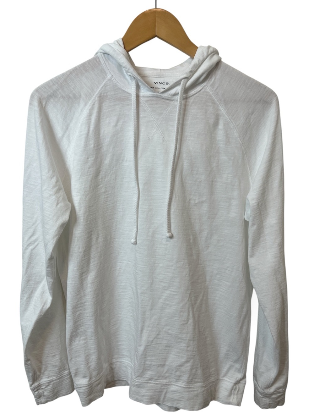Vince. Men’s White Slub Cotton Raglan Pullover Hoodie Size M Style MX5198872
